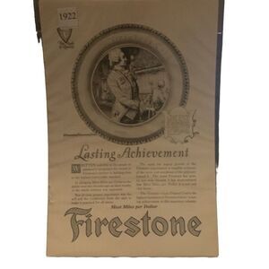 Vintage 1922 Firestone Lasting Achievement Ad Advertisement